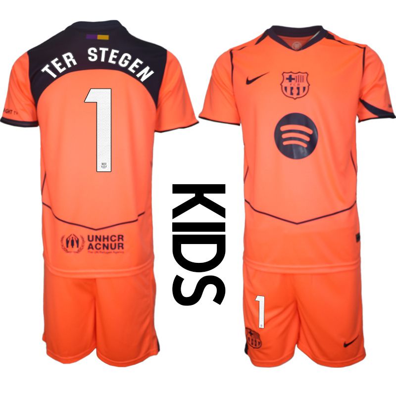 Youth 2025-2026 Club Barcelona away orange #1 Soccer Jersey->youth soccer jersey->Youth Jersey